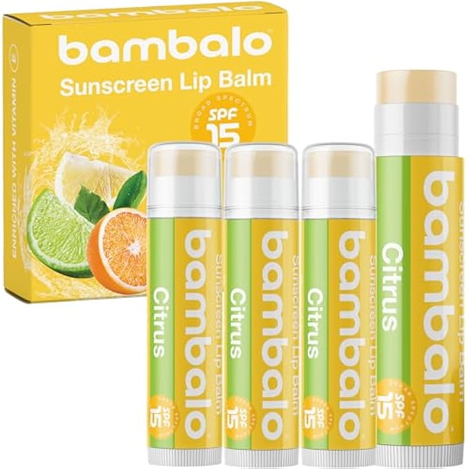 Bambalo 4-PACK CITRUS SPF 15 LIP BALM - ORGANIC INGREDIENTS, BROAD SPECTRUM UVA/UVB PROTECTION - HYDRATING & MOISTURIZING, USA MADE - Image 1